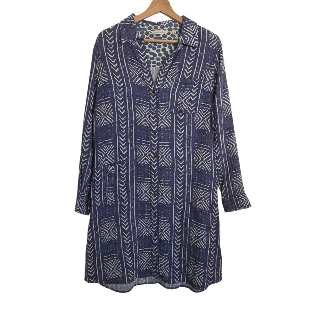 Soft Surroundings MEDIUM Geometric Tiki Print Super Soft Long Sleeve Shirt Dress